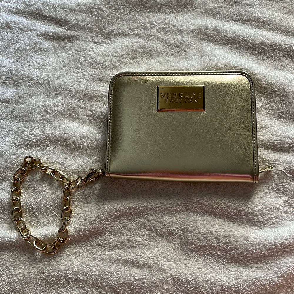 Versace parfums metallic gold wristlet